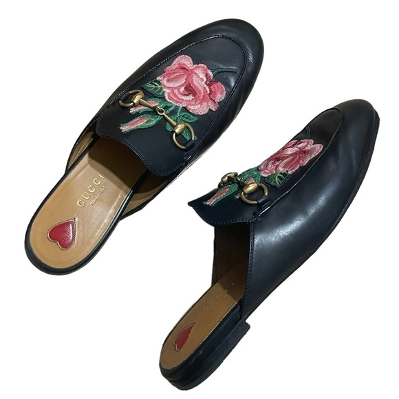 Gucci Princetown Floral Embroidered Loafers Slip On Slippers Mules - Picture 1 of 10